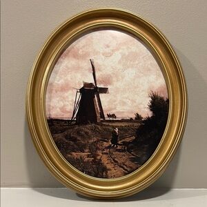 Gold Framed Windmill‎ Art Print